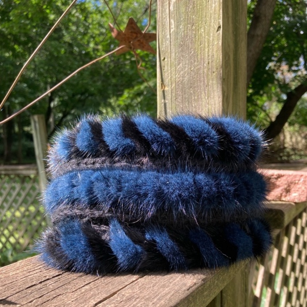 Blue and black knitted mink headband genuine fur European custom fur